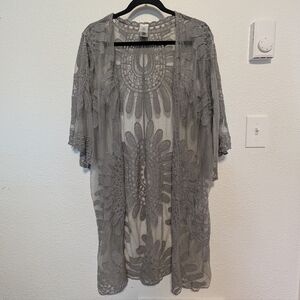Gray Sheer Lace Kimono Cardigan